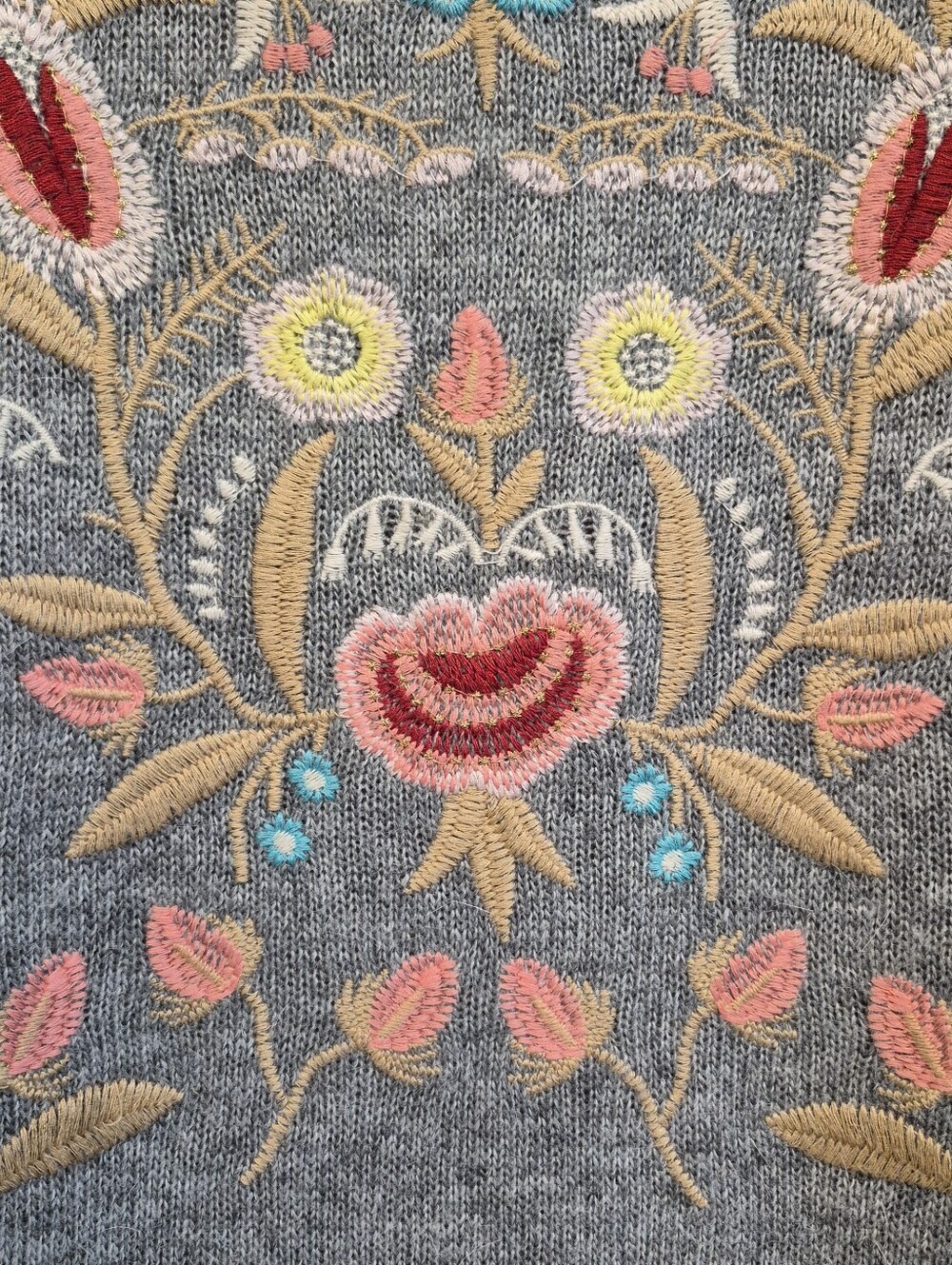Anthropologie Aratta Silent Journey Embroidered Sweater Grey Floral Sz Small - Picture 4 of 10